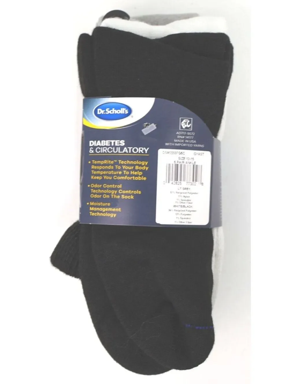 Dr. Scholl's Men's Diabetes & Circulatory Socks 6 Pair Big & Tall Ankle Sz 13-15